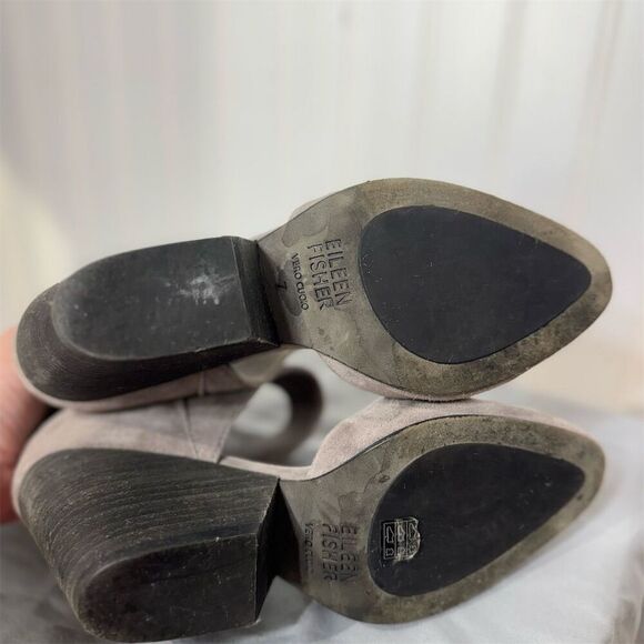 Eileen Fisher Suede Ankle Strap Block Heel Pumps Taupe Gray Size 7 Vero Cuoio - Picture 6 of 8